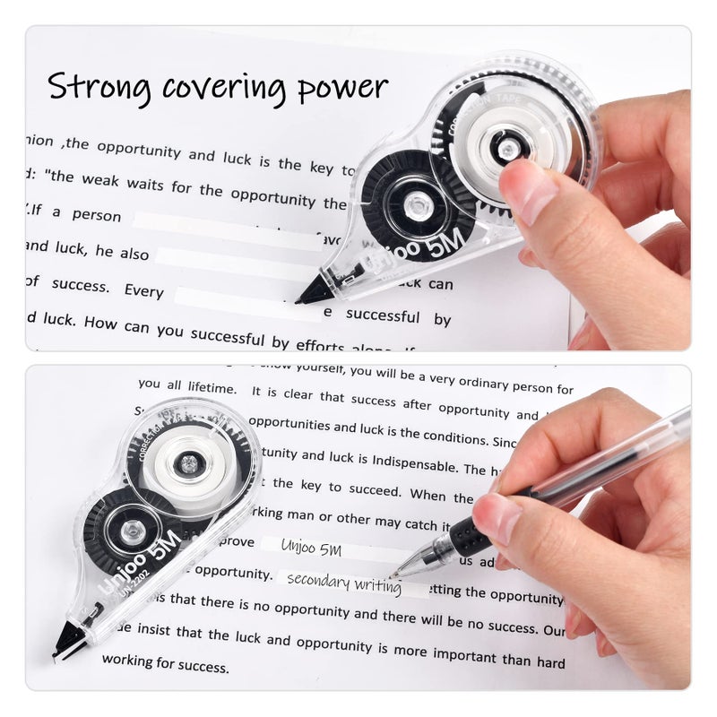 Unjoo Whiteout Correction Tape, Easy To Use Applicator for Instant Corrections Correct Wrong Writing At Any Time, For school, Office (12pack, 5M/196" x 0.2", Black) - Image 5