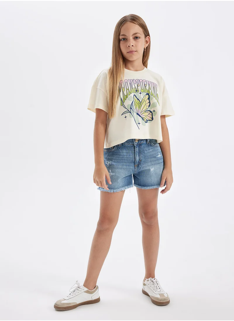 ديفاكتو Crew Neck Printed Short Sleeve T-Shirt