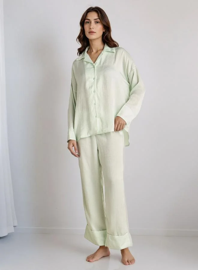 سبلاش فيڤ طقم بيجاما قميص بياقة وسروال بوليستر