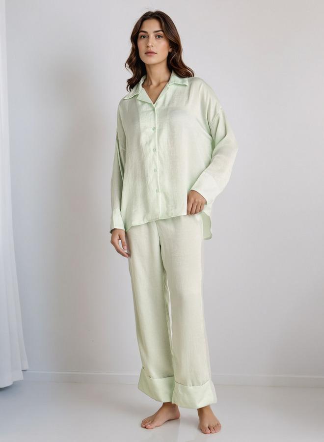 سبلاش فيڤ طقم بيجاما قميص بياقة وسروال بوليستر - Image 1