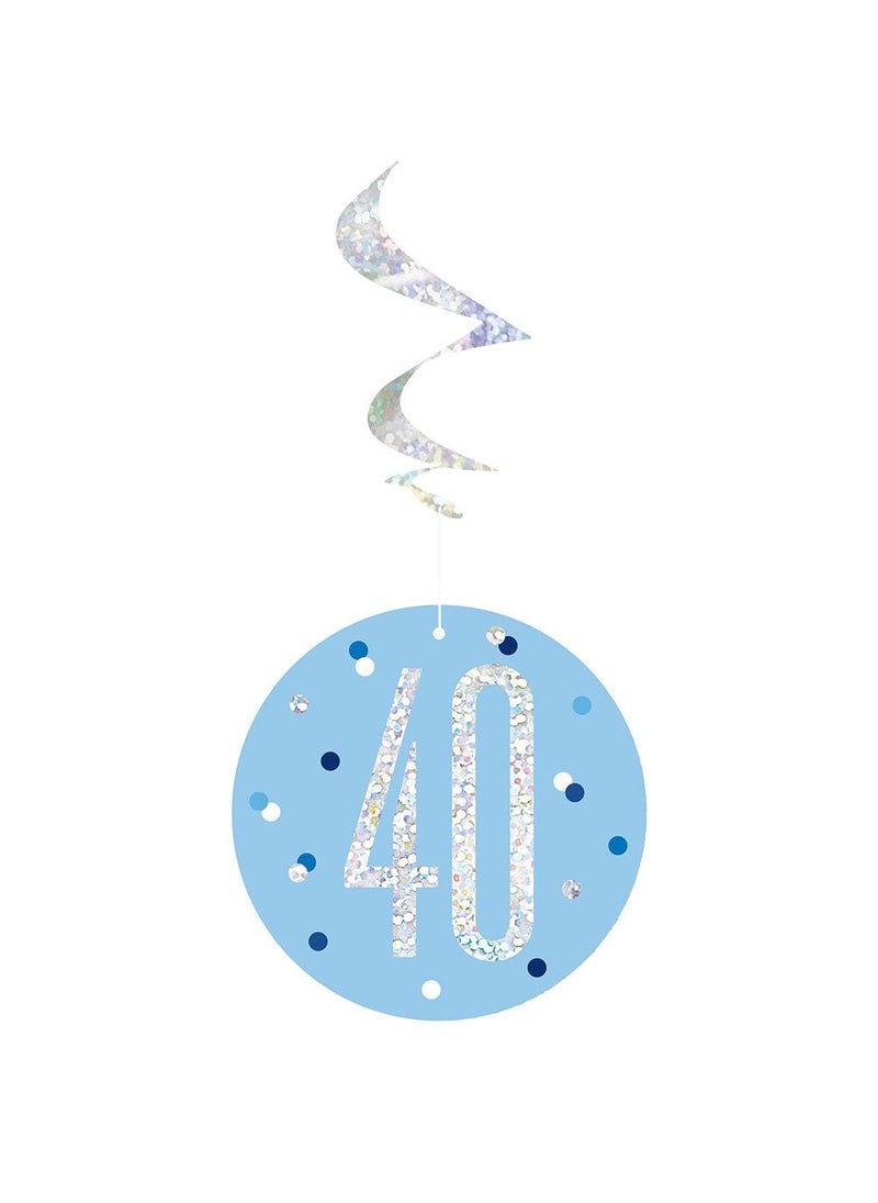 يونيك زينة عيد ميلاد بمناسبة مرور 40 عامًا، دوامات معلقة باللون الأزرق والفضي، 70 سم، عبوة من 6 قطع - Image 2