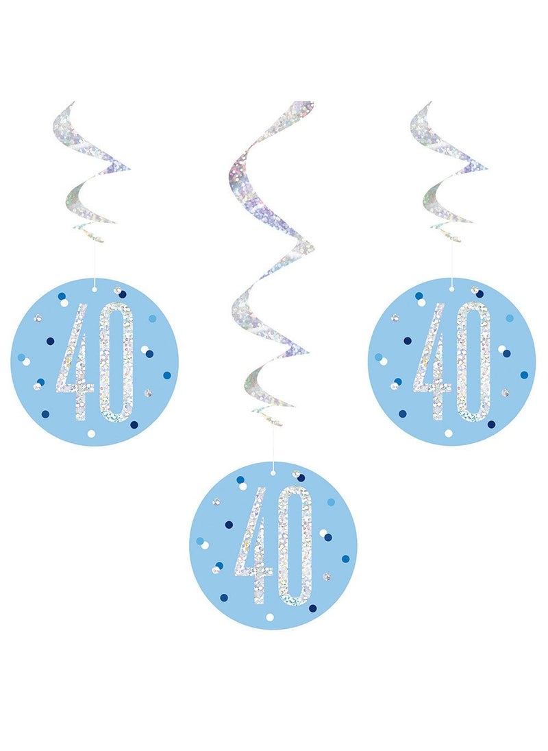 يونيك زينة عيد ميلاد بمناسبة مرور 40 عامًا، دوامات معلقة باللون الأزرق والفضي، 70 سم، عبوة من 6 قطع - Image 1