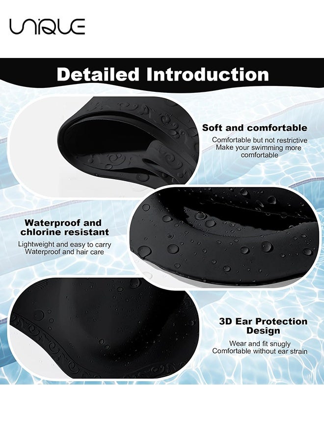 يونيك 2 قطعة - قبعات سباحة مع حماية للأذن ثلاثية الأبعاد - مشابك أنف ومجموعات سدادات أذن للسباحين - تصميم مقاوم للماء - جودة عالية - نمط محكم - قبعة سباحة مطاطية ومريحة قبعة سباحة سيليكون للجنسين للبالغين - لتدريب السباحة والمبتدئين - أسود - Image 3