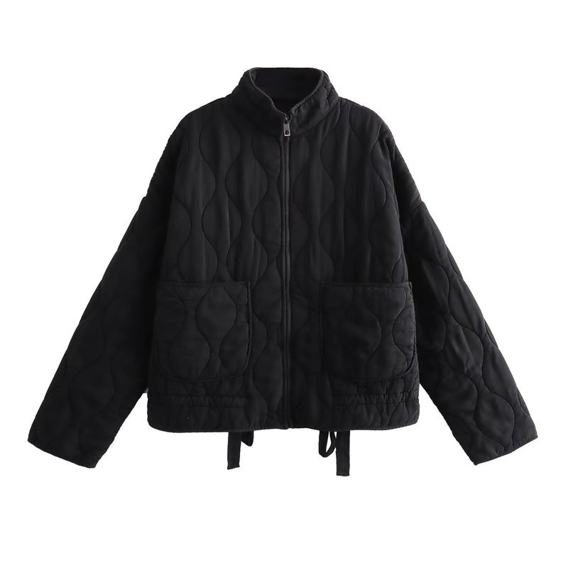 European and American 2023 autumn new womens clothing loose mouth bag decoration cotton jacket coat tide 4088/242 4088242 Black 