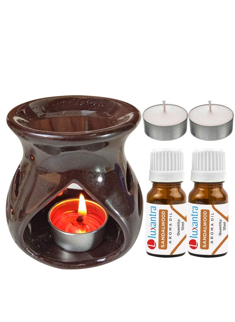Luxantra Luxantra Ceramic Diffuser with 2 Sandalwood Aroma Oil 10ml Each 2 TLight Candle Free for Home Office Hotel Spa  - Image 1
