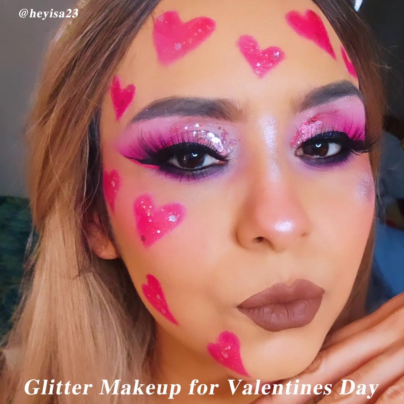 MEICOLY Pink Body Glitter Stick,Pink Face Glitter Sparkly Hair Glitter,Pink Accessories for Spirit Week,Singer Concerts Lover Heart Glitter Makeup,Mermaid Glitter Face Paint,Waterproof - Image 2