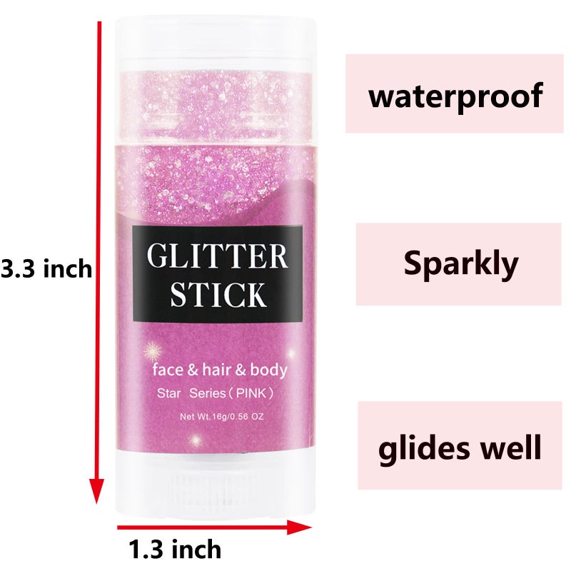 MEICOLY Pink Body Glitter Stick,Pink Face Glitter Sparkly Hair Glitter,Pink Accessories for Spirit Week,Singer Concerts Lover Heart Glitter Makeup,Mermaid Glitter Face Paint,Waterproof - Image 3