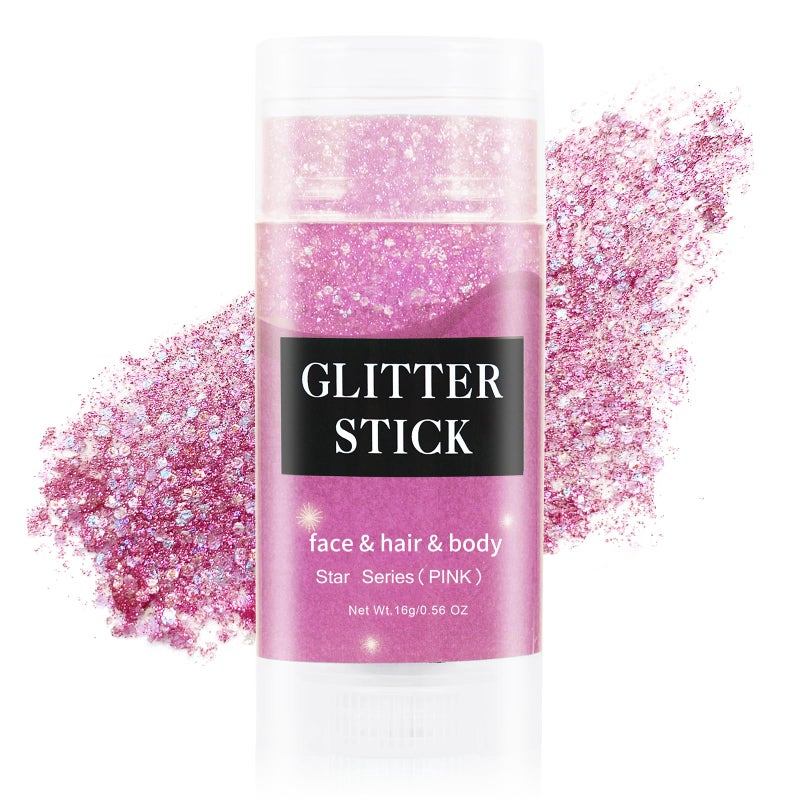 MEICOLY Pink Body Glitter Stick,Pink Face Glitter Sparkly Hair Glitter,Pink Accessories for Spirit Week,Singer Concerts Lover Heart Glitter Makeup,Mermaid Glitter Face Paint,Waterproof - Image 1
