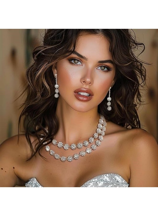Bridal jewelry set, including a sparkling crystal necklace, earrings, and bracelet, perfect for weddings and graduations, women's jewelry accessories, silver design. - Image 3