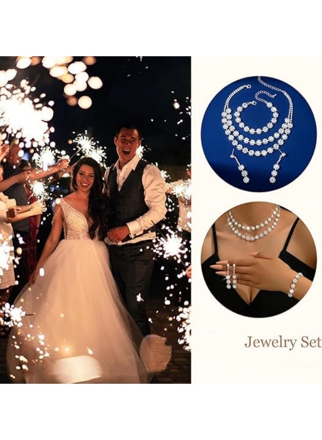 Bridal jewelry set, including a sparkling crystal necklace, earrings, and bracelet, perfect for weddings and graduations, women's jewelry accessories, silver design. - Image 4