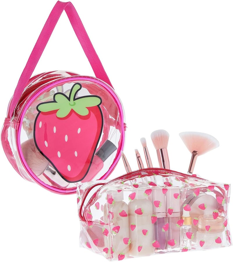 Glamlily Set of 2 Strawberry Makeup Bag for Face Powder, Mascara, Lipgloss, Clear Travel Bags for Toiletries (2 Designs)
