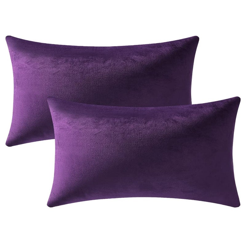 DEZENE 12x20 Throw Pillow Cases Purple 2 Pack Cozy Soft Velvet Rectangular Decorative Pillow Covers for Farmhouse Home Decor