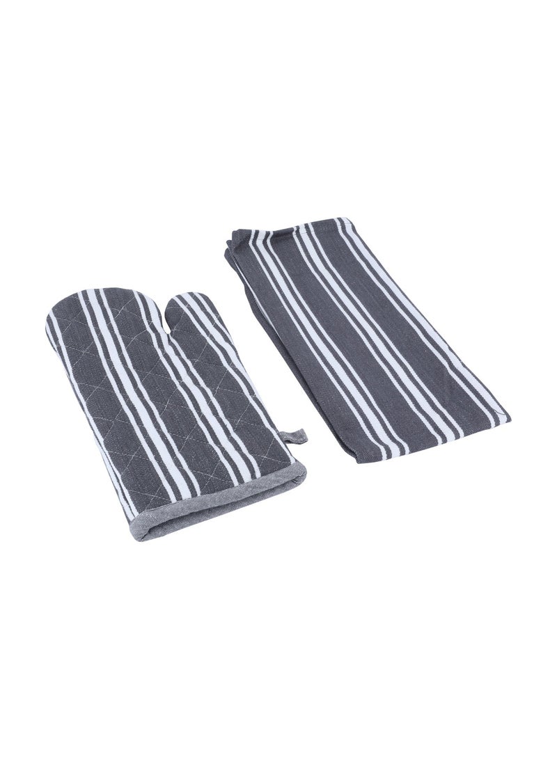 Alsaif Gallery Set (Towel + Apron + Gloves + Pot Holder), Gray And White, 4 Pieces  - Image 1
