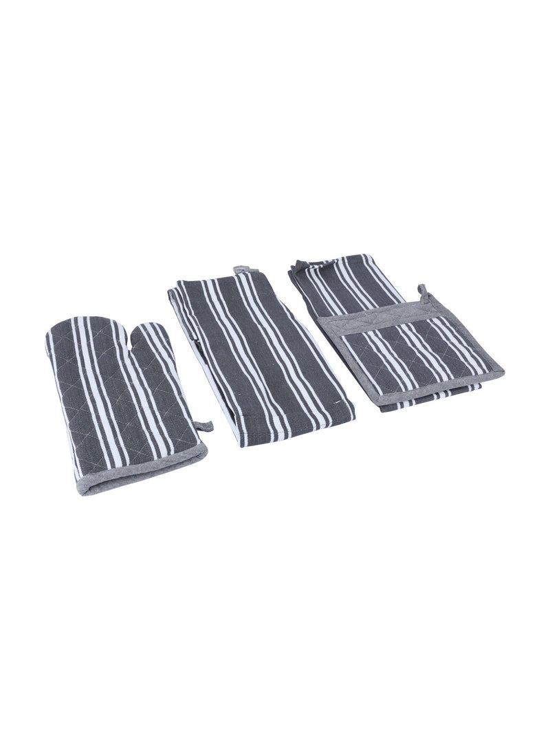Alsaif Gallery Set (Towel + Apron + Gloves + Pot Holder), Gray And White, 4 Pieces  - Image 2