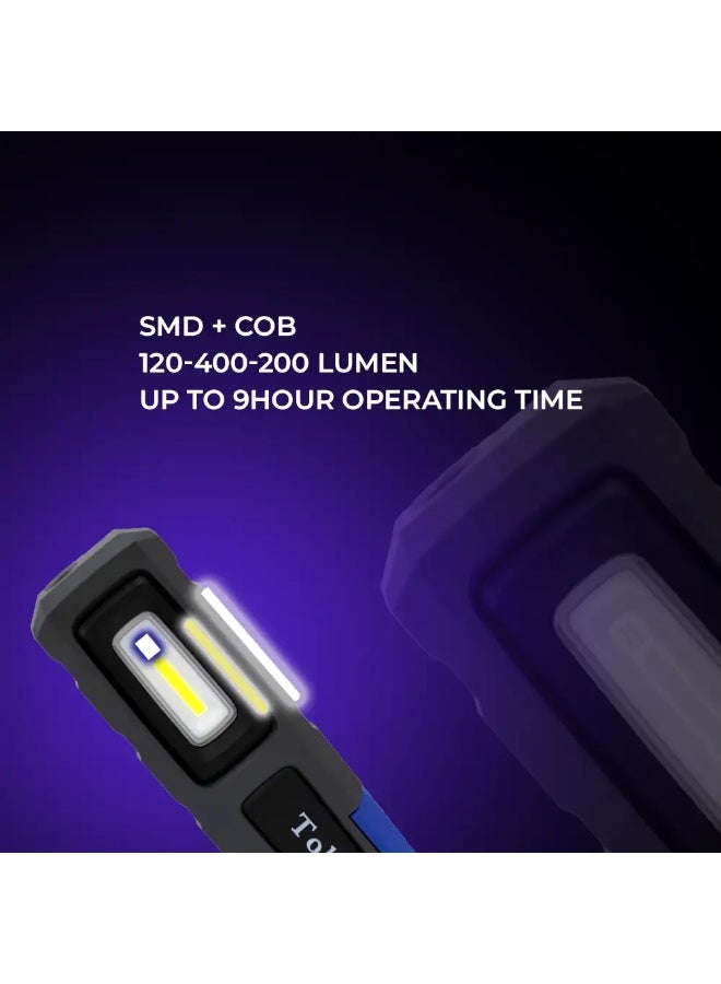 توبيز مصابيح فحص ورشة عمل LED COB/SMD الجديدة من Toby مع خطاف وحامل مغناطيسي، مصباح تخييم LED مزدوج الطاقة لورشة إصلاح السيارات والتخييم (CPL-T20)-CPL T20 - Image 2