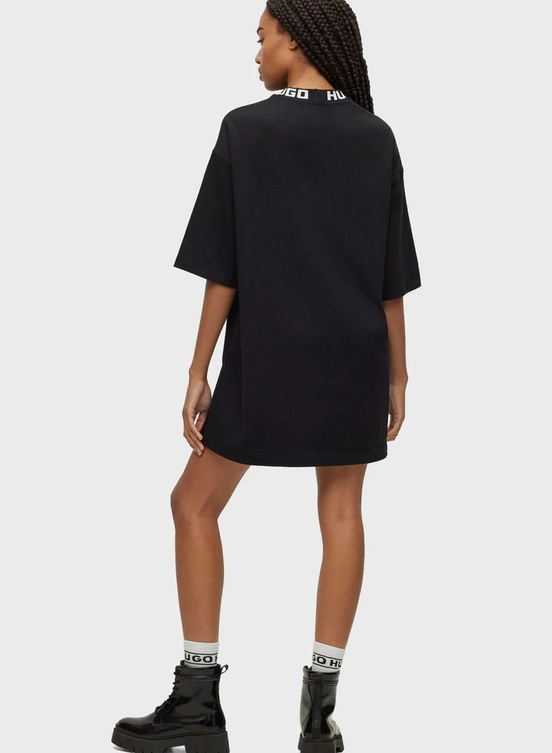 HUGO Crew Neck Logo T-Shirt Dress