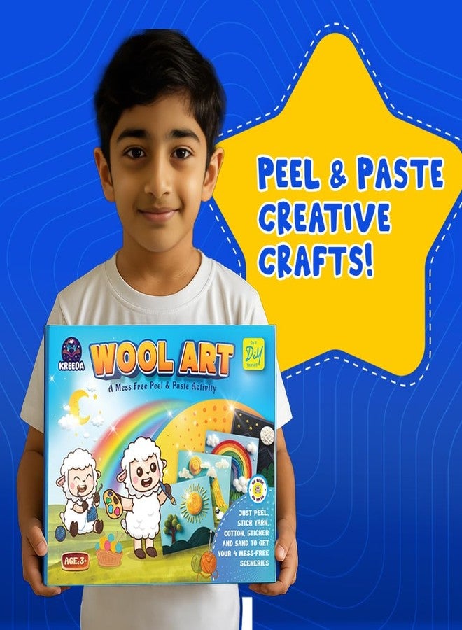 KREEDA- Sand Art & Wool Art | DIY Mess Free Craft Kit | Sand Art for kids and adults | DIY kit with 50+ Star Shaped Stickers and 2 Colourful Sand Bottles | 10+ colourful yarns | Gifts for Girls & Boys Ages 4, 5, 6, 7, 8, 9, 10, 11, 12 (Sand Art & Wool Art) - Image 2