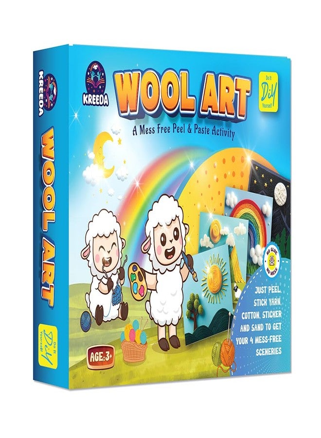 KREEDA- Sand Art & Wool Art | DIY Mess Free Craft Kit | Sand Art for kids and adults | DIY kit with 50+ Star Shaped Stickers and 2 Colourful Sand Bottles | 10+ colourful yarns | Gifts for Girls & Boys Ages 4, 5, 6, 7, 8, 9, 10, 11, 12 (Sand Art & Wool Art) - Image 1