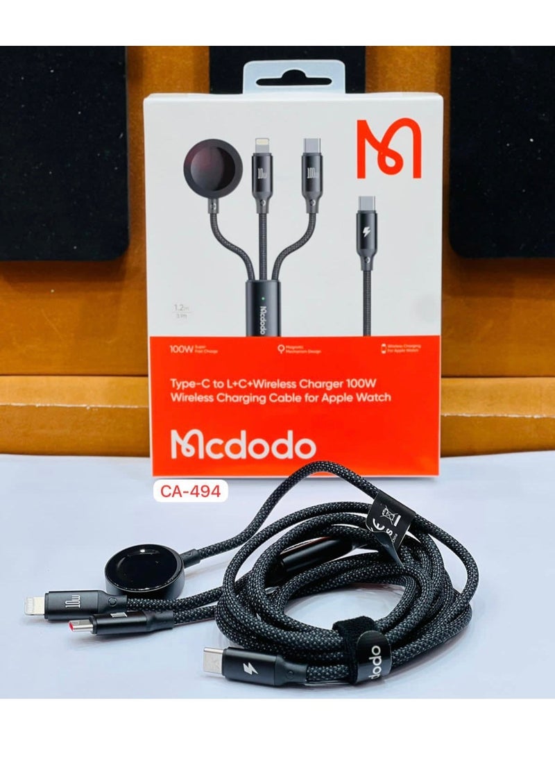Mcdodo - 3-in-1 Charging Cable with 100W Wireless Charger for Apple Watch - Image 1