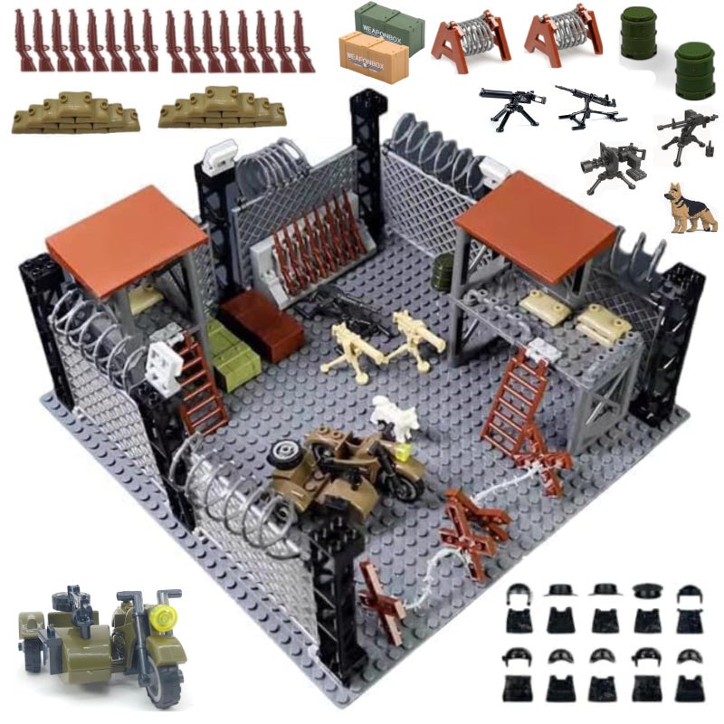 ELEFOCUS WW2 Military Base Building Set Custom Miniguns SWAT Gear and Army Weapons PackWitch 10 Soldier Figures - Image 3