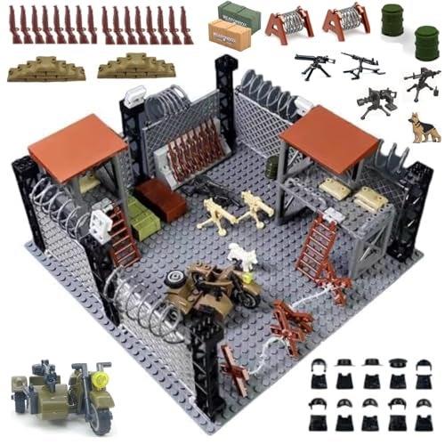 ELEFOCUS WW2 Military Base Building Set Custom Miniguns SWAT Gear and Army Weapons PackWitch 10 Soldier Figures - Image 1