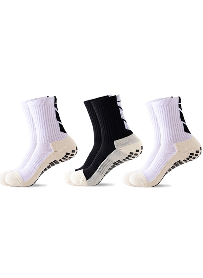Generic - 3 Pairs Soccer Socks Grip Pads Non Slip Football Athletic Sports Crew Socks, Youth Boys and Men's Athletic Socks for Baseball Basketball Hockey Rugby - Image 1