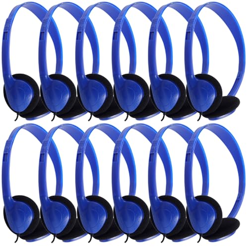 Wensdo Kids Headphones Bulk 12 Pack for School Classroom Student Children Toddler Boys Girls Teen and Adults, Wholesale Wired Computer Earphones Class Set for Library Museums Airplane (HY857,12 Blue) - Image 1