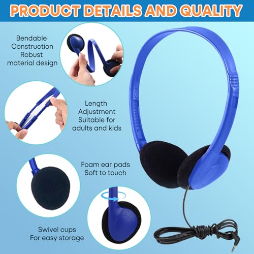 Wensdo Kids Headphones Bulk 12 Pack for School Classroom Student Children Toddler Boys Girls Teen and Adults, Wholesale Wired Computer Earphones Class Set for Library Museums Airplane (HY857,12 Blue) - Image 3
