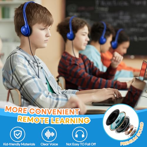 Wensdo Kids Headphones Bulk 12 Pack for School Classroom Student Children Toddler Boys Girls Teen and Adults, Wholesale Wired Computer Earphones Class Set for Library Museums Airplane (HY857,12 Blue) - Image 4