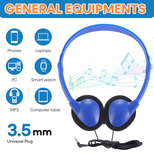 Wensdo Kids Headphones Bulk 12 Pack for School Classroom Student Children Toddler Boys Girls Teen and Adults, Wholesale Wired Computer Earphones Class Set for Library Museums Airplane (HY857,12 Blue) - Image 5