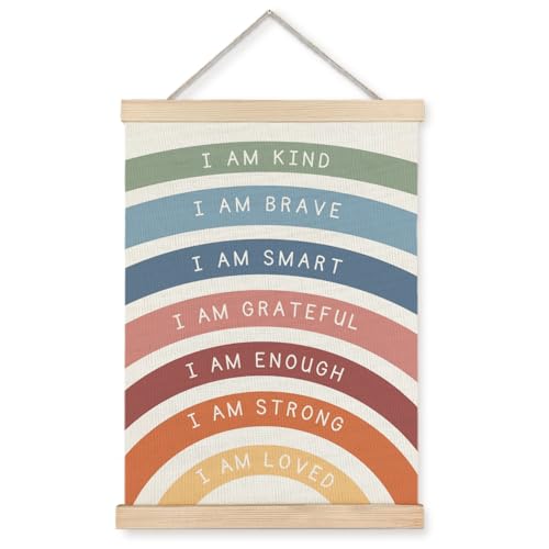 Supwhd Positive Affirmations Poster I am Kind Brave Wall Art Poster Boho Nursery Decor Boho Rainbow Wall Art Decor for Kids Room Classroom Nursery Playroom 12x16 - Image 1