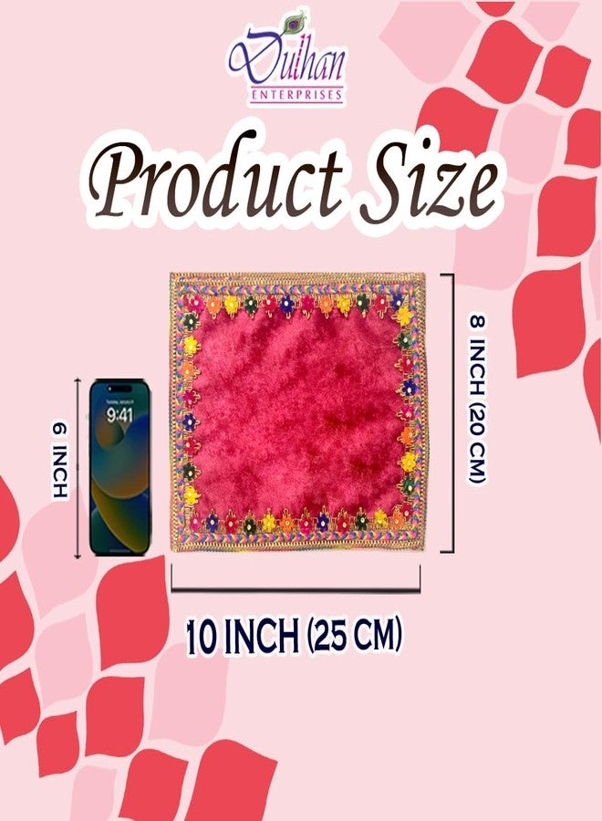 Dulhan Divine Pooja Cloth for Mandir Pack of 2 Small Puja Aasan 8x10 Inch Maroon Velvet Altar Cloth for Puja Table Chowki God Idol Sitting Mandir Kapda Baithak Mat - Image 3