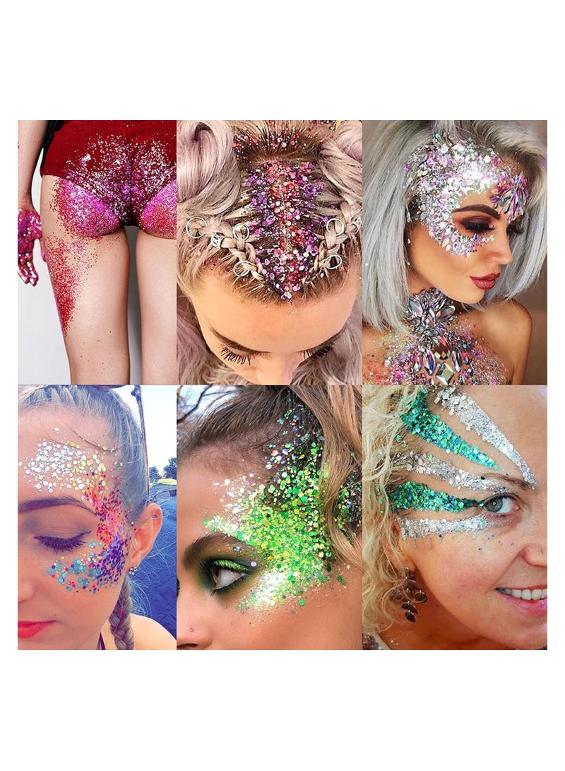 Generic Body Glitter Gel, 12PCS Face Glitters Body Gel Sequins Shimmer Liquid Eyeshadow, Mermaid Sequins Liquid Holographic Glitter Gel, Chunky Glitter for Face Hair Stage Makeup Body Painted Eye Shadow - Image 5