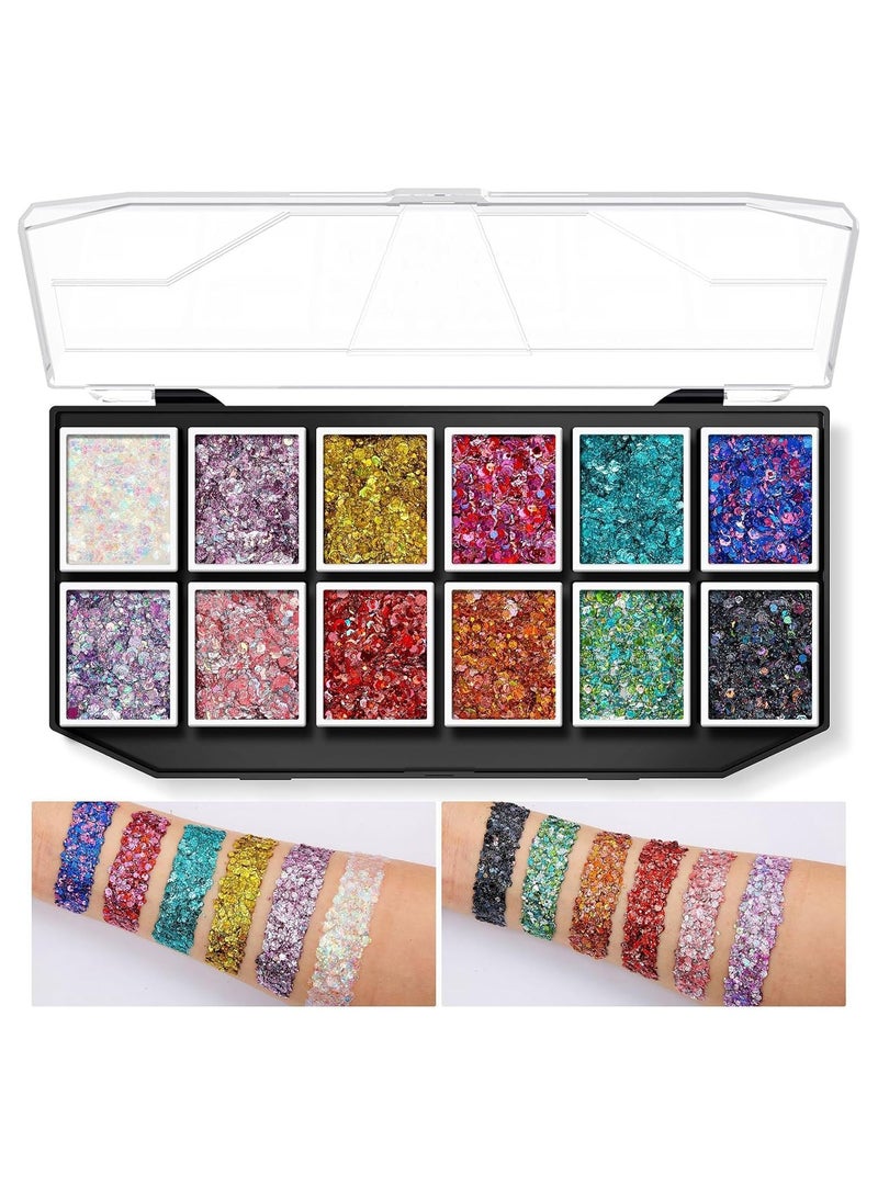 Generic Body Glitter Gel, 12PCS Face Glitters Body Gel Sequins Shimmer Liquid Eyeshadow, Mermaid Sequins Liquid Holographic Glitter Gel, Chunky Glitter for Face Hair Stage Makeup Body Painted Eye Shadow - Image 1