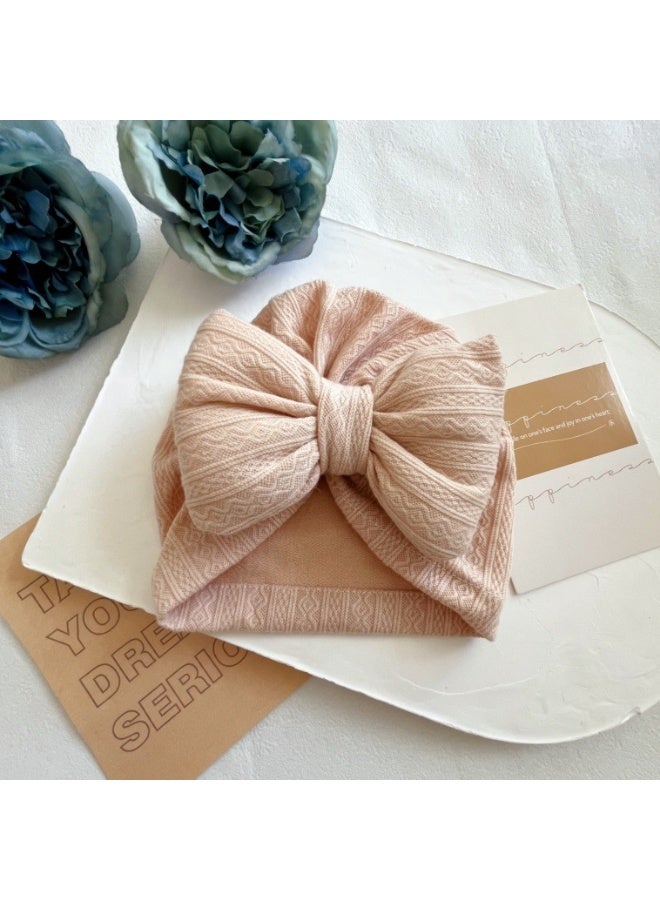 Baby Windproof Tire Hat Solid Color Wheat Ear Pattern Bow Bat Cap 0-2 Years Old - Image 1