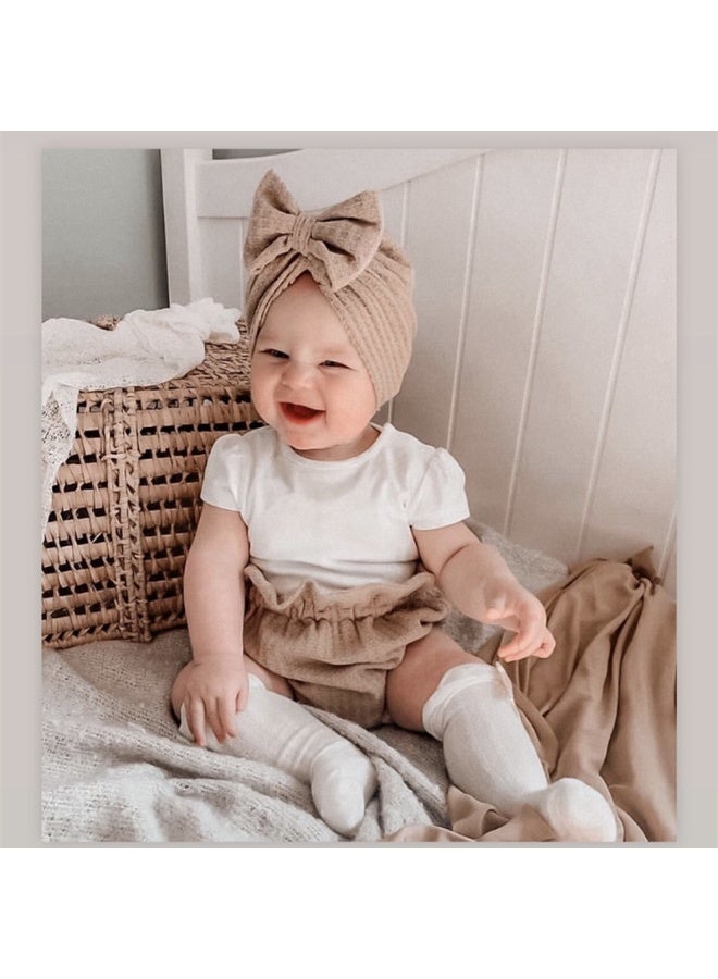 Baby Windproof Tire Hat Solid Color Wheat Ear Pattern Bow Bat Cap 0-2 Years Old - Image 3