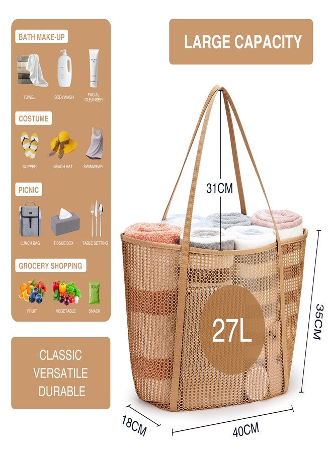 KALIDI FANCY FOREST KALIDI Upgrade Version Beach Mesh Tote Bag MAX 27L Large capacity,Shoulder Bag Nylon Hobo Women Casual Foldable FOR Beach Picnic Grocery Bag Khaki - Image 4