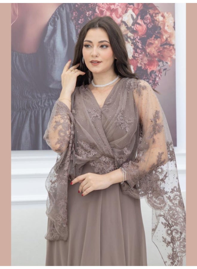 NICE MODEL Elegant Lace Chiffon Evening Dress Wrap Style  - Image 3