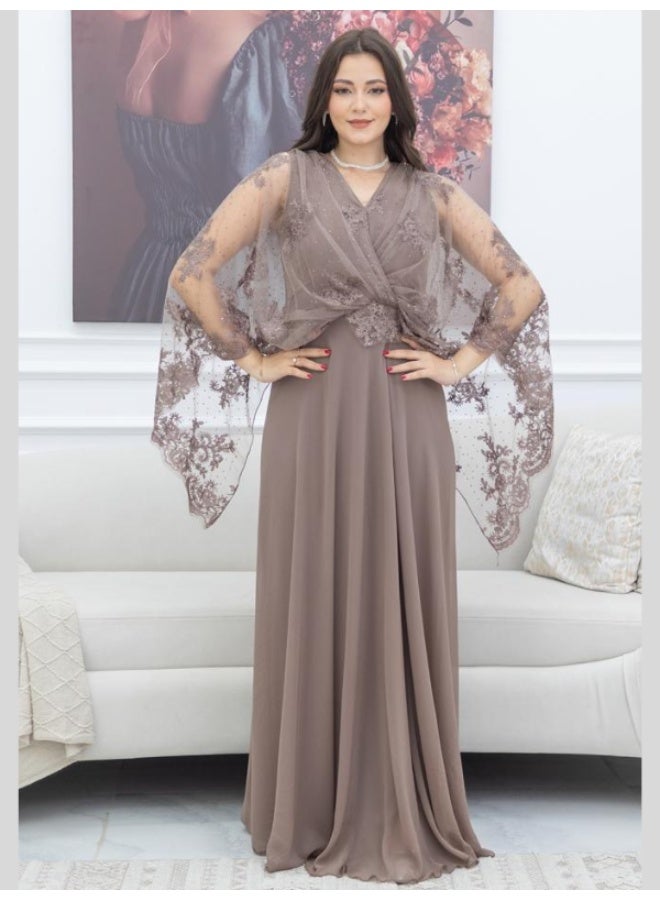 NICE MODEL Elegant Lace Chiffon Evening Dress Wrap Style  - Image 4