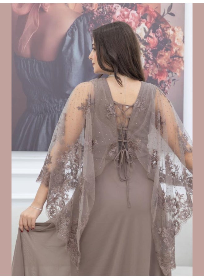 NICE MODEL Elegant Lace Chiffon Evening Dress Wrap Style  - Image 2