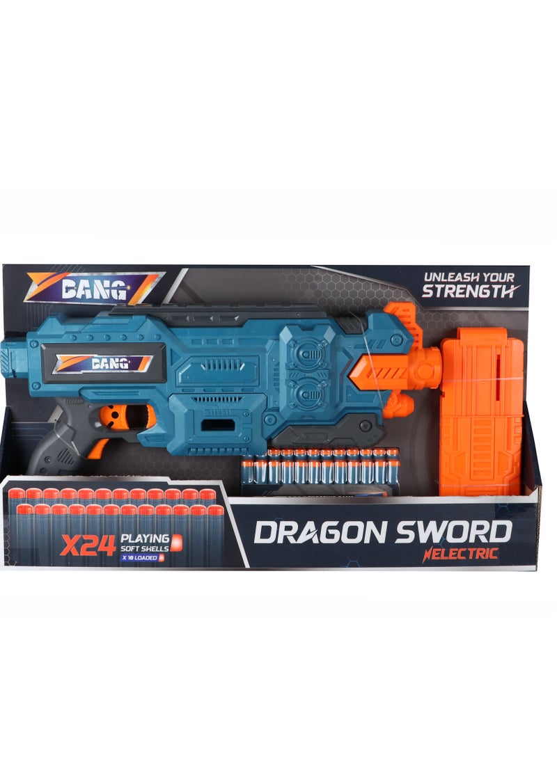 بانج مسدس لعبة دراجون سورد مع 24 طلقة، إطلاق كهربائي، مدى بعيد للأطفال - Image 1
