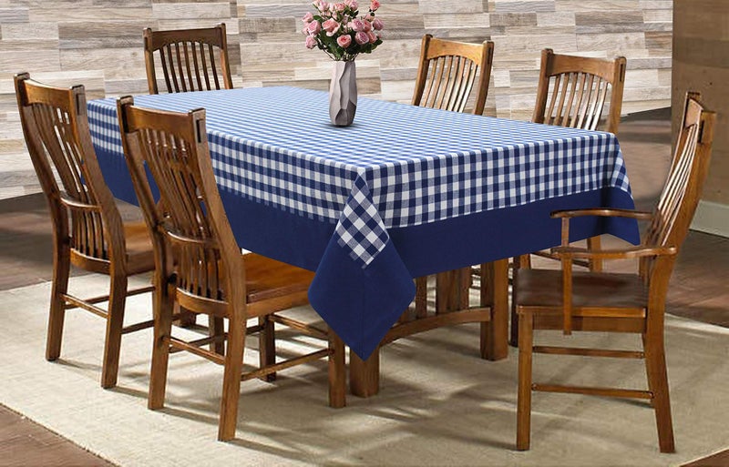 AIRWILL Cotton Checkered Pattern 6 Seater Table Cloth Pack of 1 pc (Blue) - Image 1