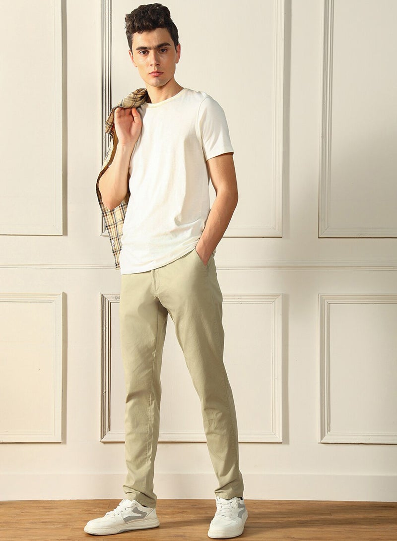 Dennis Lingo Men'S Light Khaki 100% Cotton Solid Pattern Full Length Chinos Slim Fit Trouser - Image 4