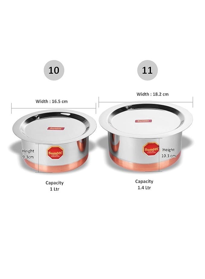 Sumeet Stainless Steel Copper Bottom Cookware/Container/Tope Set of 2 Pcs With Lids (No. 10-1 Ltr, No. 11-1.4 Ltr) - Image 3