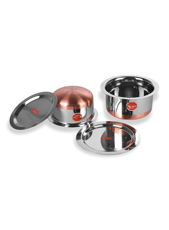 Sumeet Stainless Steel Copper Bottom Cookware/Container/Tope Set of 2 Pcs With Lids (No. 10-1 Ltr, No. 11-1.4 Ltr) - Image 2