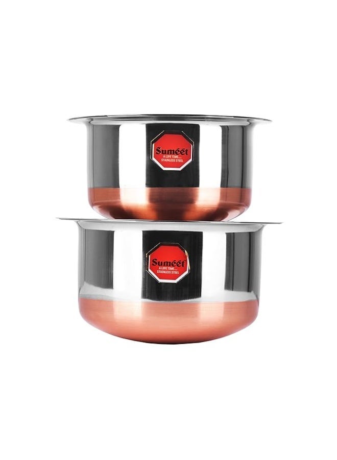 Sumeet Stainless Steel Copper Bottom Cookware/Container/Tope Set of 2 Pcs With Lids (No. 10-1 Ltr, No. 11-1.4 Ltr) - Image 1