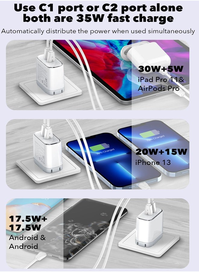35W Charger Laptop USB C Fast Charger, MacBook Replacement Plug Dual Type C Port Wall Travel Adapter Samsung Dell Laptop Charger Plug iPad iPhone 14/14 Plus/14 Pro/14 Pro Max Fast Charging Adapter USB
