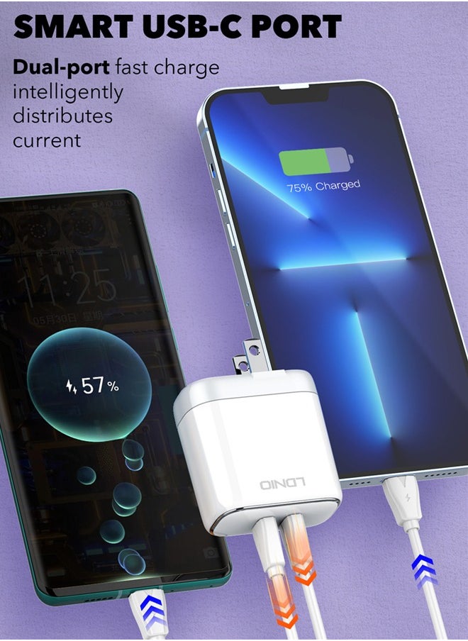 35W Charger Laptop USB C Fast Charger, MacBook Replacement Plug Dual Type C Port Wall Travel Adapter Samsung Dell Laptop Charger Plug iPad iPhone 14/14 Plus/14 Pro/14 Pro Max Fast Charging Adapter USB