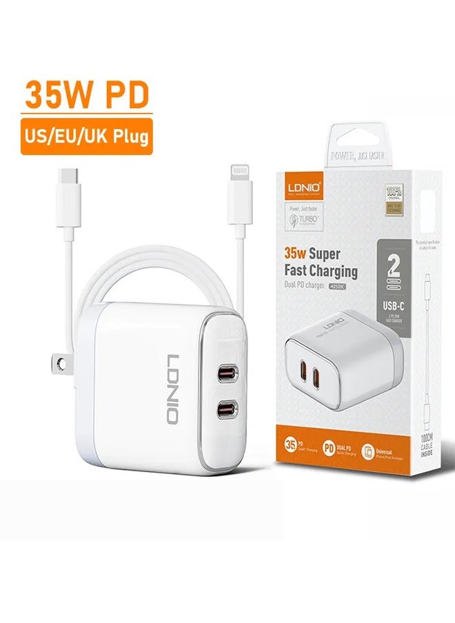 35W Charger Laptop USB C Fast Charger, MacBook Replacement Plug Dual Type C Port Wall Travel Adapter Samsung Dell Laptop Charger Plug iPad iPhone 14/14 Plus/14 Pro/14 Pro Max Fast Charging Adapter USB