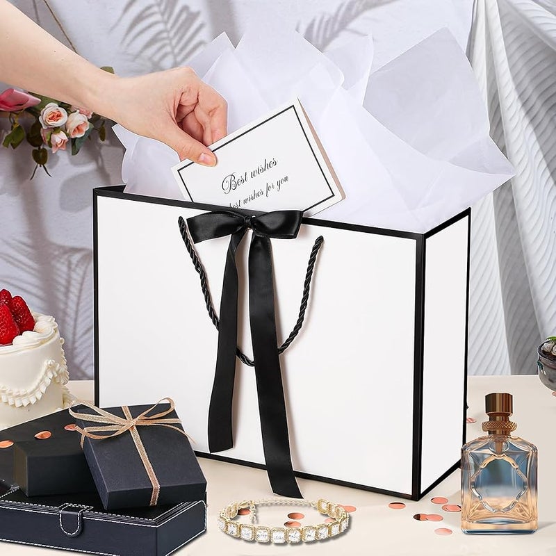 woric White Gift Bags with Handles, Large Gift Bags with Tissue Paper, 2 Pcs Gift Bags with 4 Tissue Paper and 2 Cards for Birthday Wedding Baby Shower Party - Image 5